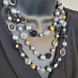 Vintage Premier Designs 60 inch necklace smoky faux pearls and mixed beads